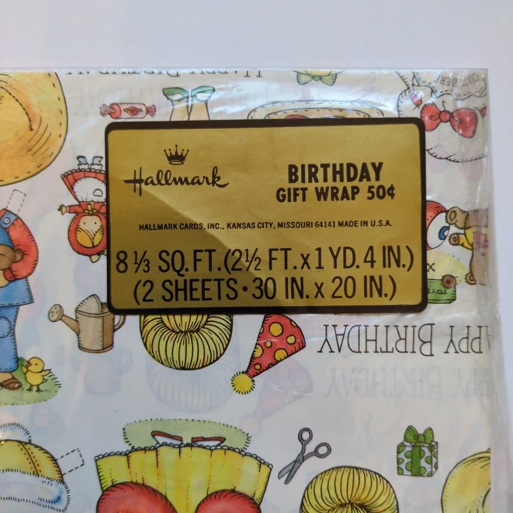 Vintage 70s Hallmark Joan Walsh Anglund Paper Dolls Birthday Wrapping Paper Pink